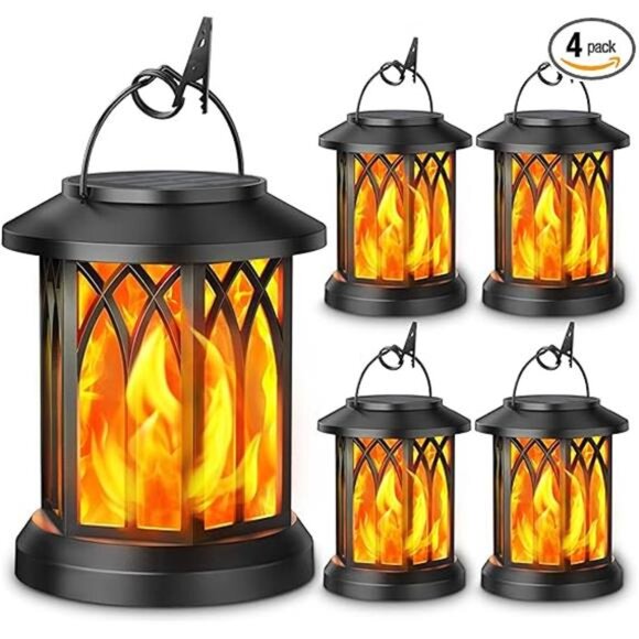 4 Pack Solar Lantern Outdoor Lights, Upgraded Flickering Flame Solar Lanterns - Picture 7 of 7